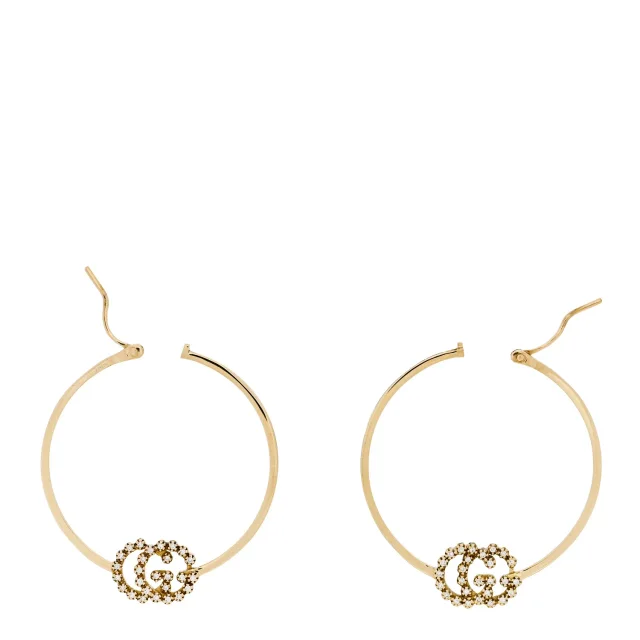 Gucci 18K Yellow Gold Diamond Running GG Hoop Earrings in Yellow from FASHIONPHILE, photo 3 of 5