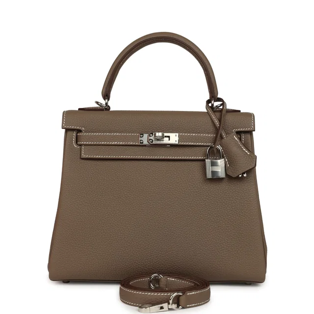 Hermès Kelly Retourne 25 Etoupe Togo Palladium Hardware in Taupe Togo leather from Madison Avenue Couture