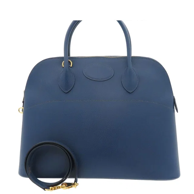 Hermès Bolide 35 Blue Gold Ardennes 2-Way Shoulder Bag in Blue from The Reluxe