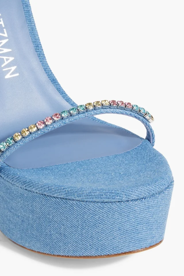Stuart Weitzman Crystal-embellished denim platform sandals, photo 4 of 4 from THE OUTNET