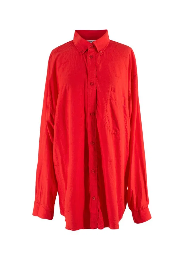 Balenciaga Red Jacquard Oversized Silk Shirt in Red Silk from HEWI