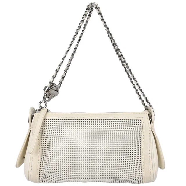 Chanel 2005-2006 White Perforated Caviar Skin Pulley Shoulder Bag in White Caviar leather from AMORE Vintage Tokyo