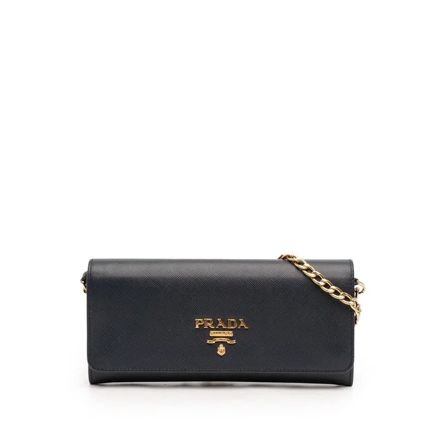 Blue Prada Saffiano Lux Wallet On Chain Crossbody Bag in Blue Saffiano leather from Designer Revival