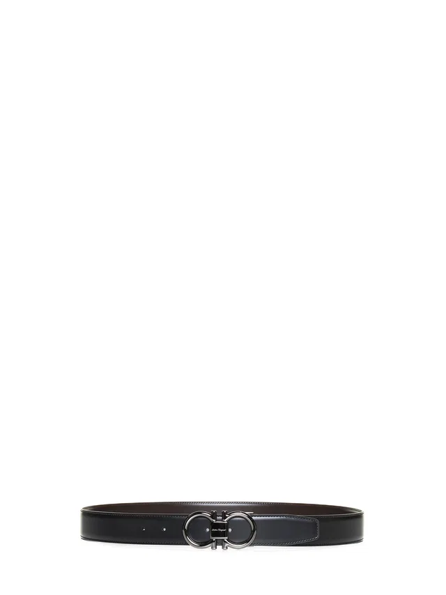 Ferragamo Gancini Belt — Black Calf Leather in Black Calfskin from HEWI