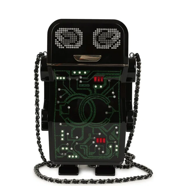 Chanel Limited Edition Robot Minaudière Bag Black Plexiglass and Crystals Ruthenium Hardware in Black Resin from Madison Avenue Couture