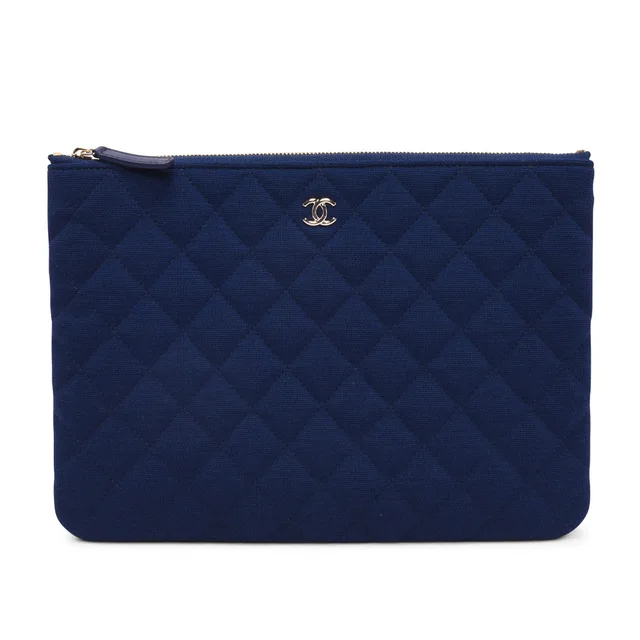 Chanel Quilted Jersey Medium O-Case in Cobalt Leather from Blue Spinach