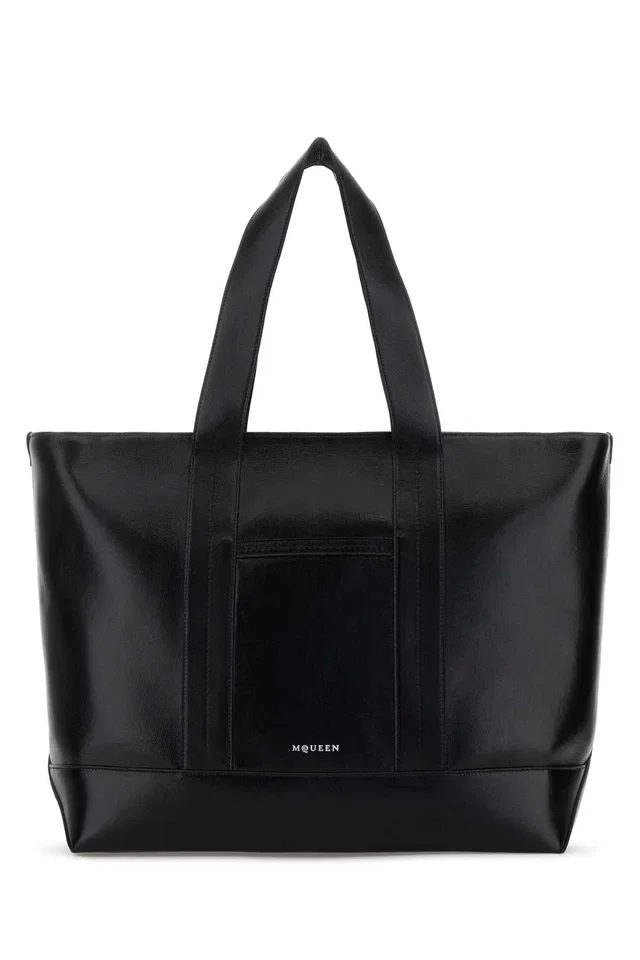 Alexander McQueen Shopper Tote Bag — Black Lamb Skin in Black Suede from HEWI