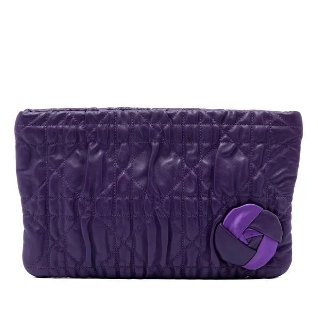 Purple Dior Calfskin Cannage Rose Clutch in Pink Calfskin from Designer Revival