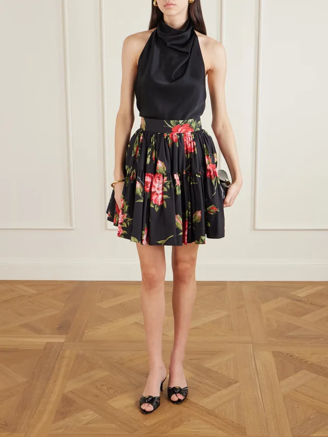 DOLCE&GABBANA Tiered floral-print cotton-poplin mini skirt in Black, photo 2 of 2 from NET-A-PORTER (Canada)