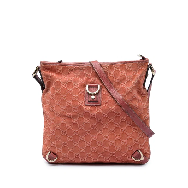 Pink Gucci GG Suede Abbey D Ring Crossbody in Pink Suede from Designer Revival