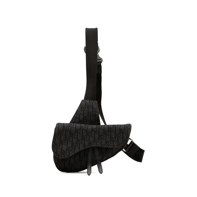 Black Dior Oblique Canvas Saddle Crossbody in Black Canvas from Designer Revival
