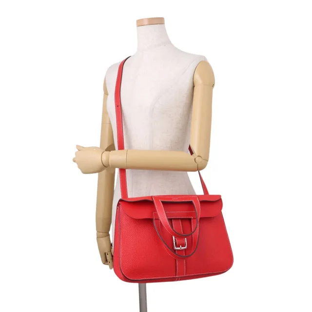 Hermès Halzan Rouge Casaque Taurillon Clemence Size 31 in Red Clemence leather from GALLERY RARE, photo 5 of 16