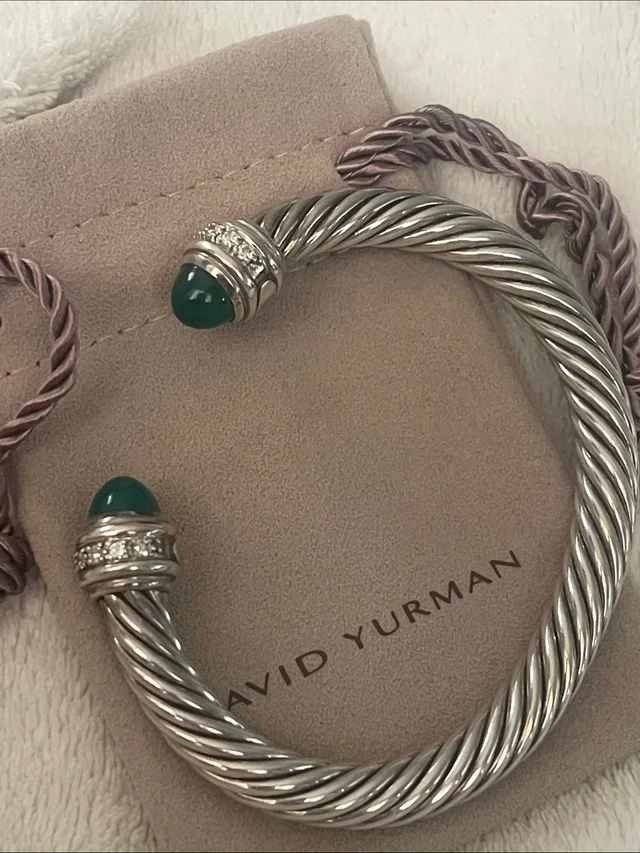 David Yurman Sterling Silver Cable Cuff With Green Gemstone Ends in green|silver|gray from Poshmark