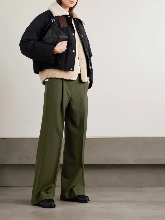 LOEWE Leather-trimmed pleated grain de poudre wool pants in Green, photo 2 of 2 from NET-A-PORTER (Canada)