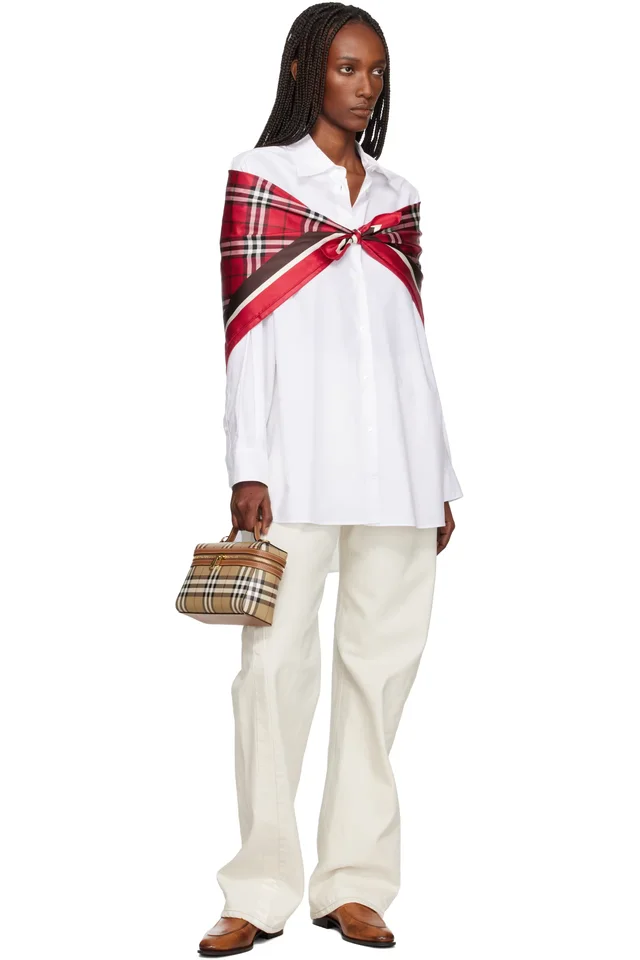 Burberry Red Check Silk Scarf, photo 2 of 2 from SSENSE
