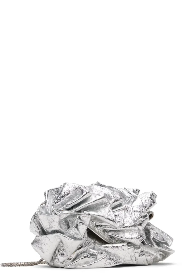 Dries Van Noten Silver Small Ruffled Clutch, photo 2 of 4 from SSENSE