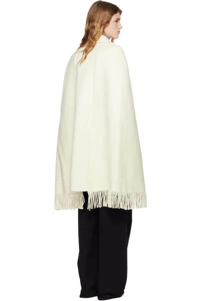 TOTEME Off-White Fringe Cape Coat, photo 3 of 4 from SSENSE