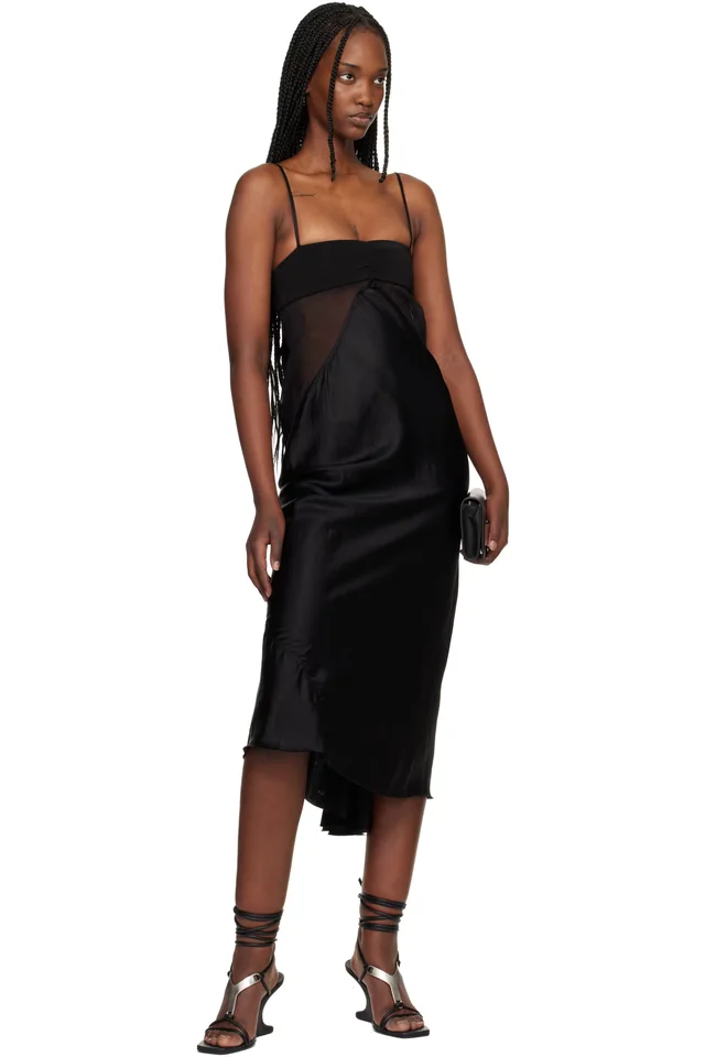 Rick Owens Black Temple Combo Slip Midi Dress, photo 4 of 4 from SSENSE
