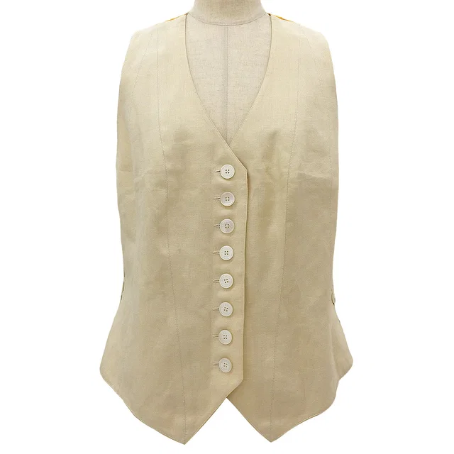 Hermès Linen Silk Combo Floral Pattern Vest #42 Beige/Multi in Beige Silk from VINTAGE QOO TOKYO
