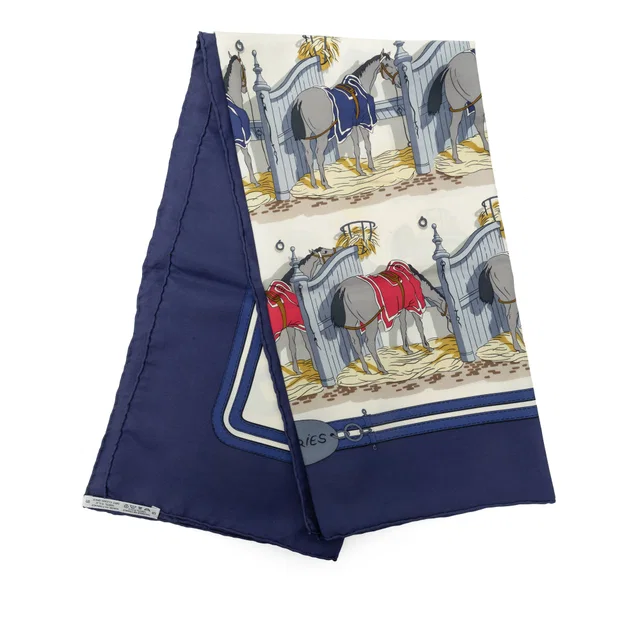 White Hermès Ecuries Silk Scarf 90 Scarves in White Silk from Designer Revival