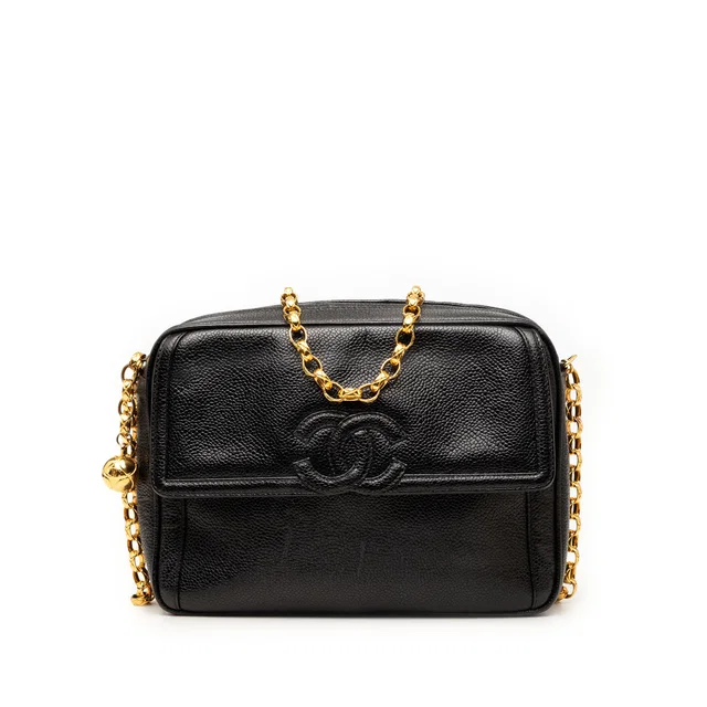 Black Chanel CC Caviar Front Pocket Bijoux Chain Camera Bag in Black Caviar leather from Designer Revival