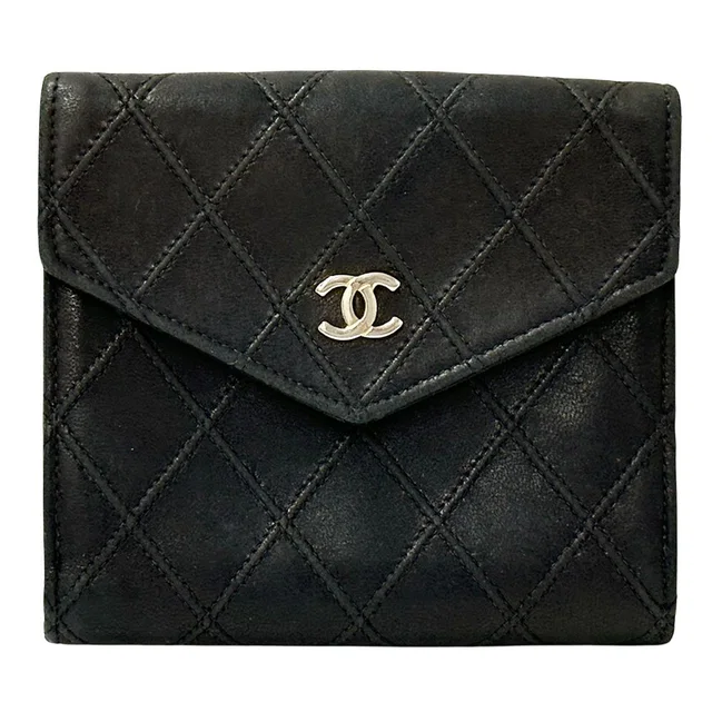 Chanel Wallet Bicolor Bifold Lambskin Black Gold Quilted Adult Logo in Black Lambskin from The Reluxe