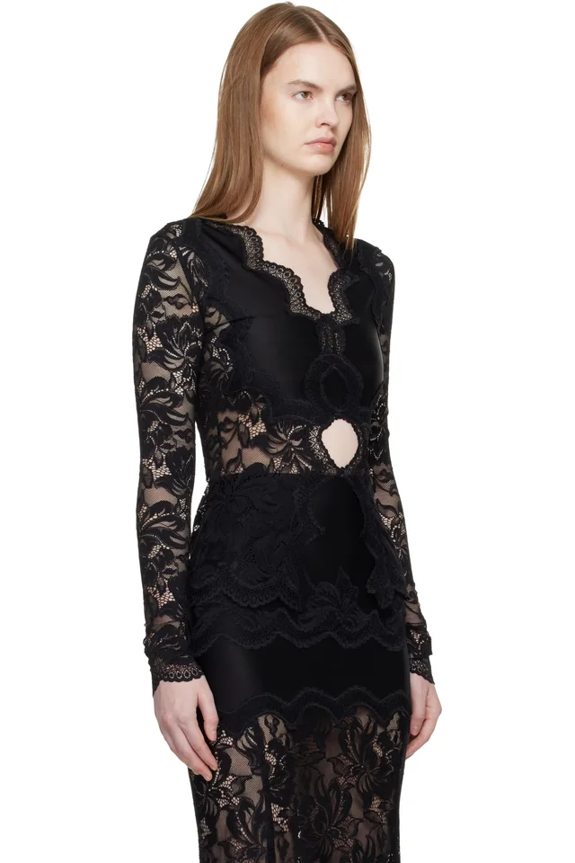 Rabanne Black Long-Sleeved Lace Blouse, photo 2 of 4 from SSENSE
