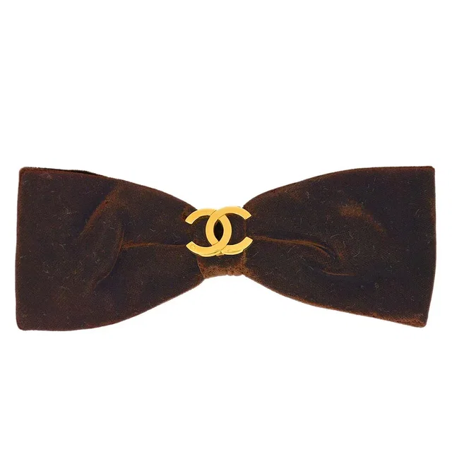 Chanel Brown Velvet Bow Hair Barrette in Brown Velvet from AMORE Vintage Tokyo