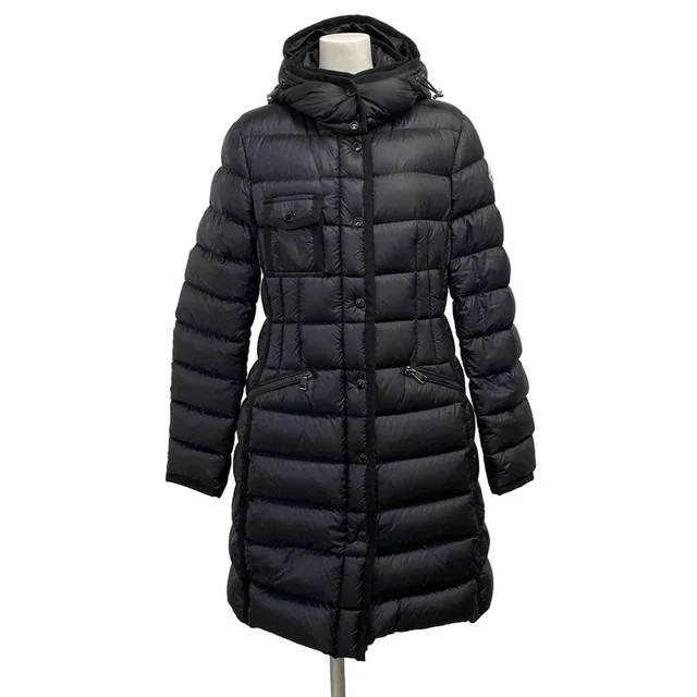 Moncler Down Coat M Hermine Black Long Sleeve Winter 2 in Black Nylon from The Reluxe