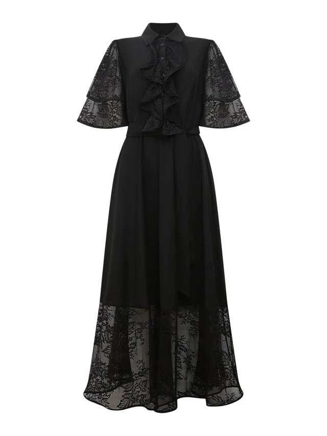 James Lakeland Lace Detail Front Ruffle Midi Dress in Black from Fenwick, photo 1 of 1