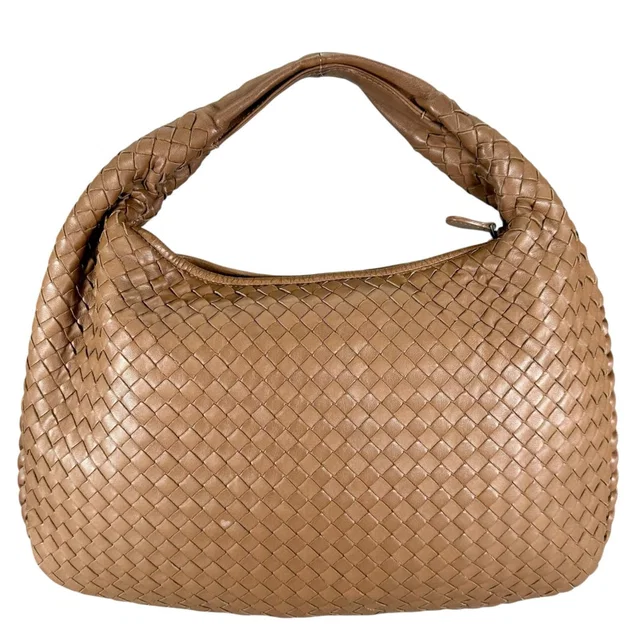 Bottega Veneta Hobo Intrecciato Handbag Lambskin Brown in Brown Lambskin from The Reluxe