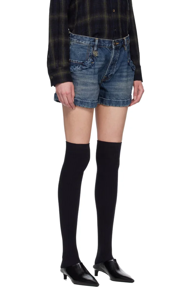 R13 Blue Pouch Pocket Denim Shorts, photo 2 of 2 from SSENSE