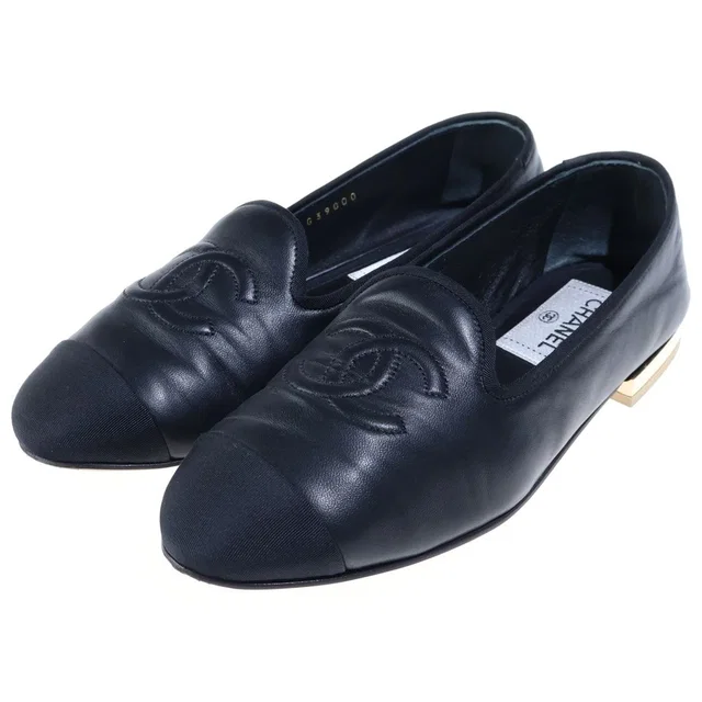 Chanel CC Logo Leather Opera Flat Shoes Black in Black Leather from The Reluxe