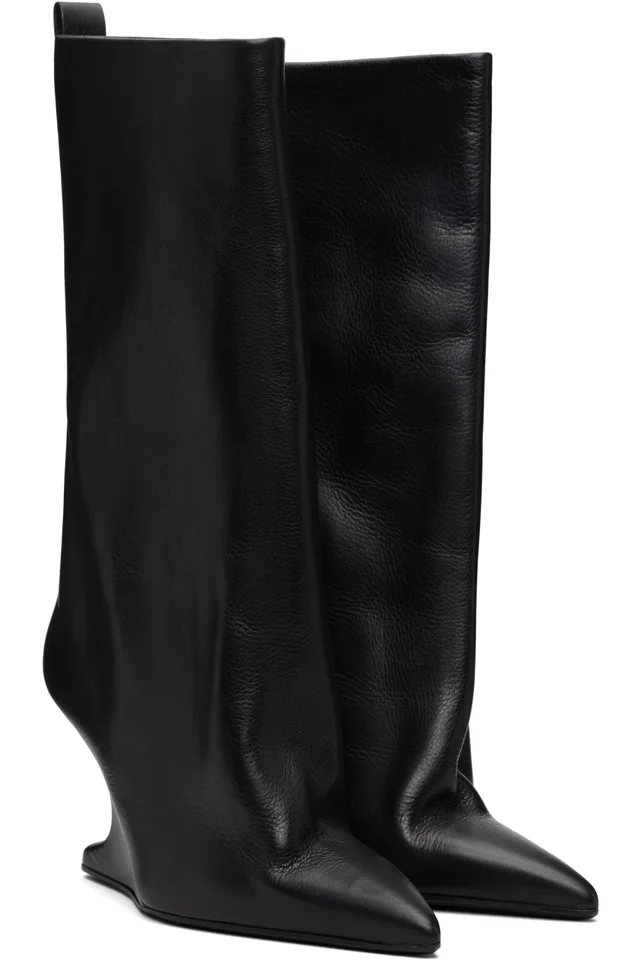 Rick Owens Black Temple Cantilever 8 Sharp Flared Boots, photo 4 of 4 from SSENSE