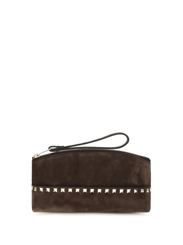 Valentino Garavani Rockstud Clutch — Brown Suede in Brown Suede from HEWI