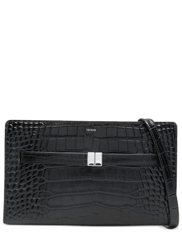 TOTEME Embossed Leather Shoulder Bag — Black in Black Leather from HEWI