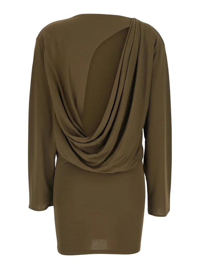 JACQUEMUS 'La Robe Mistral' Green Dress with boat neckline and cut-out with draping on the back in viscose for women in Green 83% Viscose 17% Polyamide, photo 4 of 6 from Gaudenzi Boutique