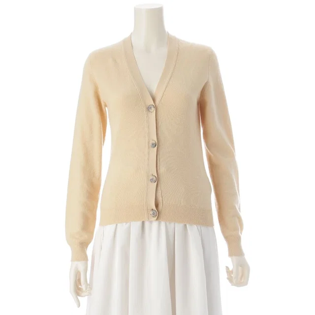 Hermès Cashmere Gaultier Era Sellier Buttons Knit Cardigan Top Ivory 34 in White Cashmere from The Reluxe