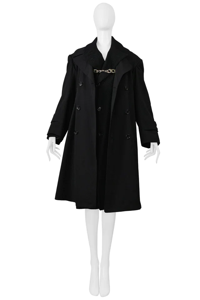 Comme des Garçons Black Double Breasted Double Coat With Chain Detail 2000-2001 in Black Wool from Resurrection Vintage
