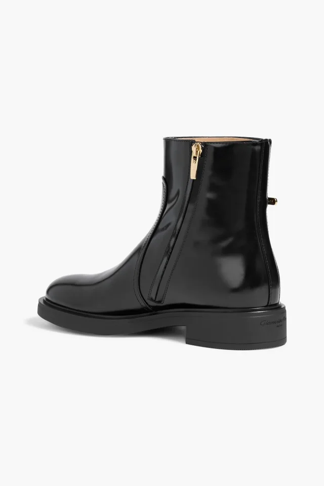 Gianvito Rossi Martine Buckled Glossed-Leather Ankle Boots in Black, photo 3 of 4 from THE OUTNET