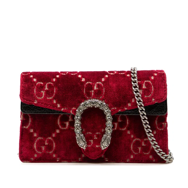 Red Gucci Mini GG Velvet Dionysus Crossbody in Red Velvet from Designer Revival