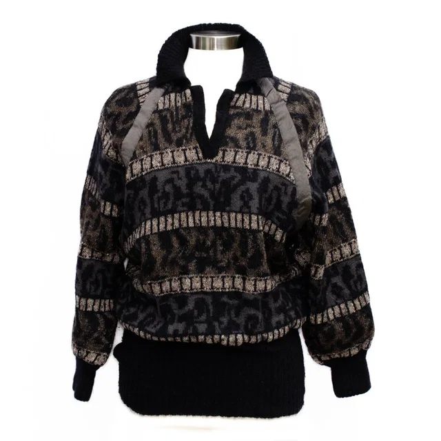 Vtg Escada Mohair Wool Pullover Sweater Black Gray Beige Dolman Sleeve W. German in black|neutral|brown Wool from Poshmark
