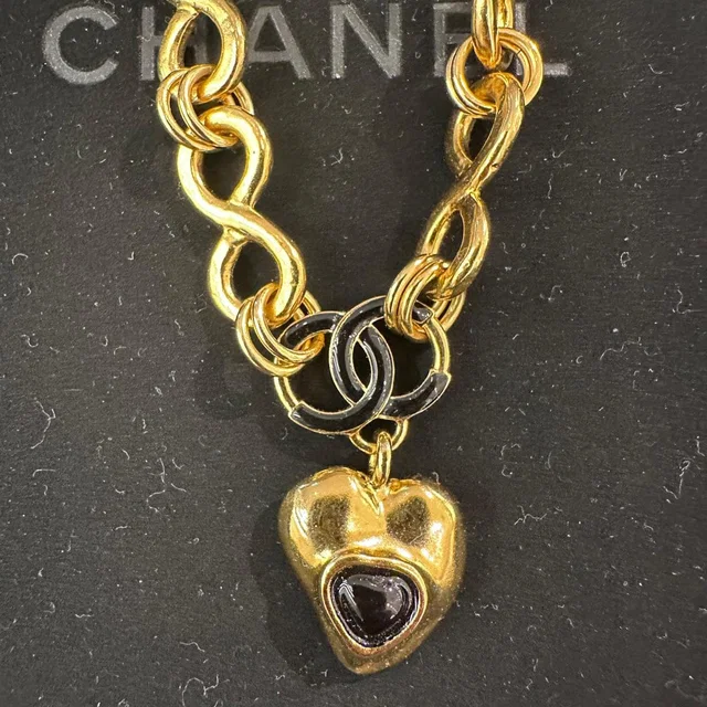 Chanel Gold with Black Centre Heart Necklace in Black from Luxury Promise