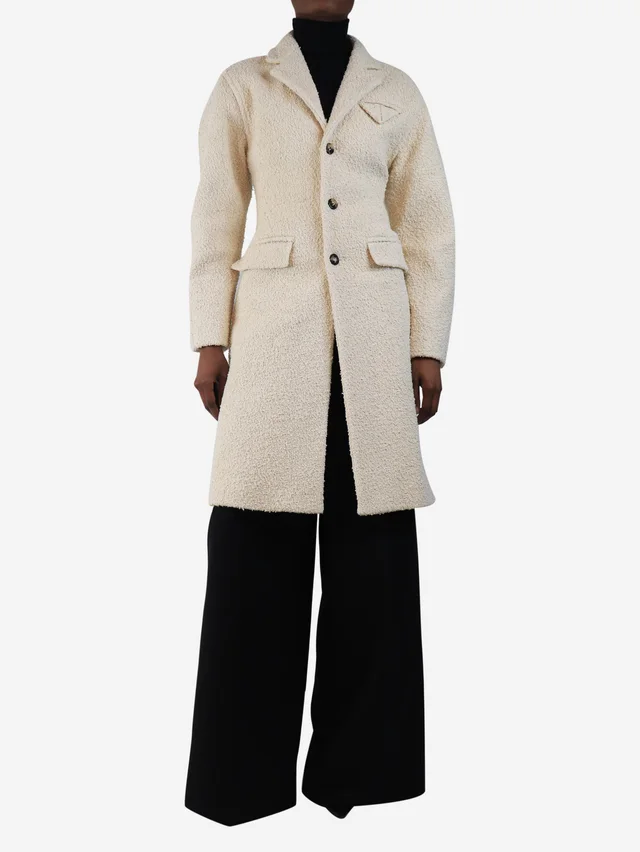 Bottega Veneta Cream heavyweight boucle coat - size UK 4 in White Silk from Sign of the Times