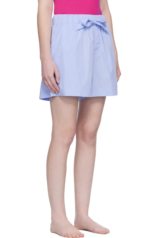 Tekla Blue Poplin Pyjama Shorts, photo 2 of 4 from SSENSE