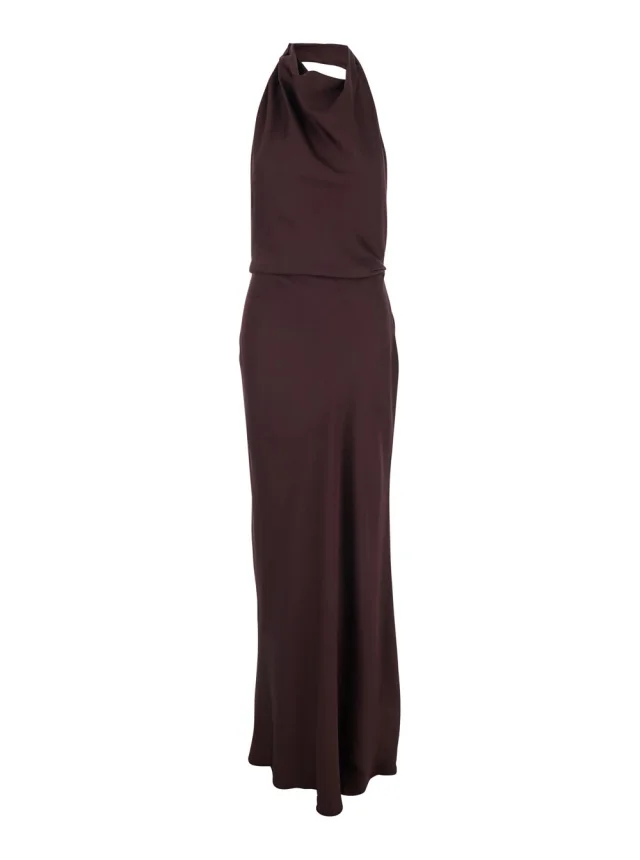 Simkhai Long Dress 'Reanon' with American Neckline and Open Back in Tech Fabric Brown Women in Brown 84% Acetate 16% Polyester from Gaudenzi Boutique, photo 1 of 1