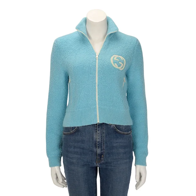 Gucci Extrafine Wool Interlocking G Zip Jacket S in Blue Wool from Blue Spinach