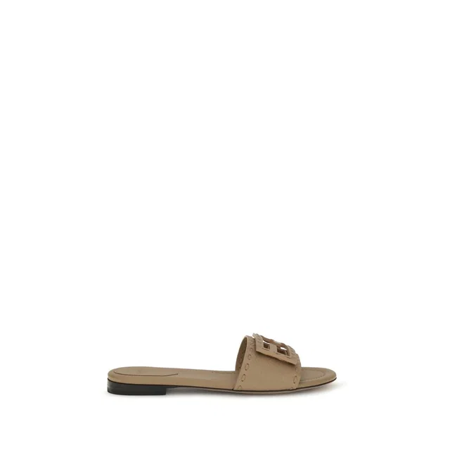 Fendi Beige Calf Leather Bos Taurus Flat Sandals in Beige Calfskin from HEWI