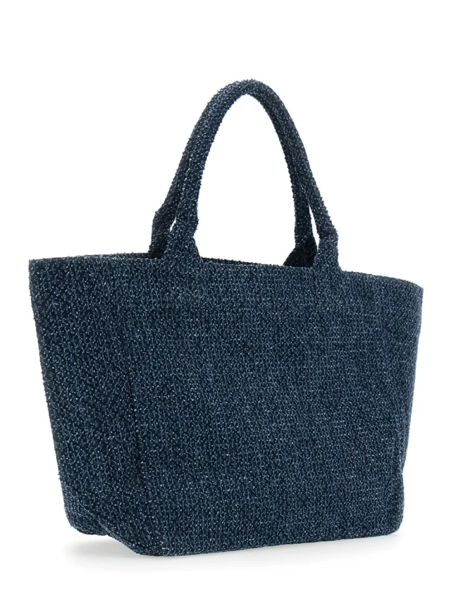GANNI 'Trapeze Medium' blue Shopper with logo lettering and print on the front in cotton women in Blue 100% Cotton, photo 5 of 10 from Gaudenzi Boutique