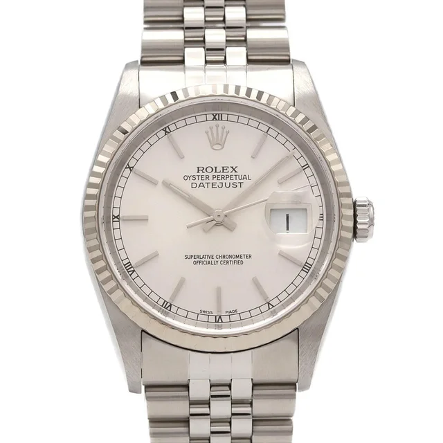 Rolex Datejust Stainless Steel White Gold Automatic Watch in White from The Reluxe